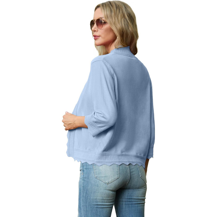 Жакет-кардиган жіночий літній з рюшами GRECEREE. Боеро, світло-блакитний, розмір S