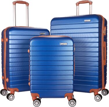 Набір валіз BruBaker Paris з трьох частин (M, L, XL) - великі, міцні, з кодовим замком, 4 колеса, зручні ручки (синій та коричневий)
