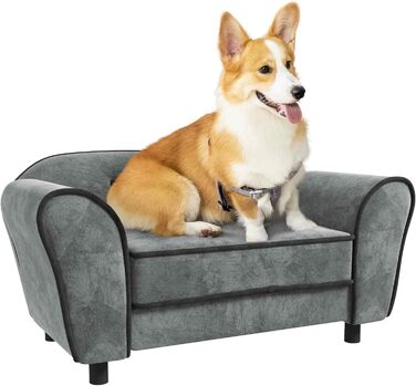 Диван для домашніх тварин PawHut: м'який, з підлокітником, з голландського велюру, сірий, 74 x 41 x 32,5 см