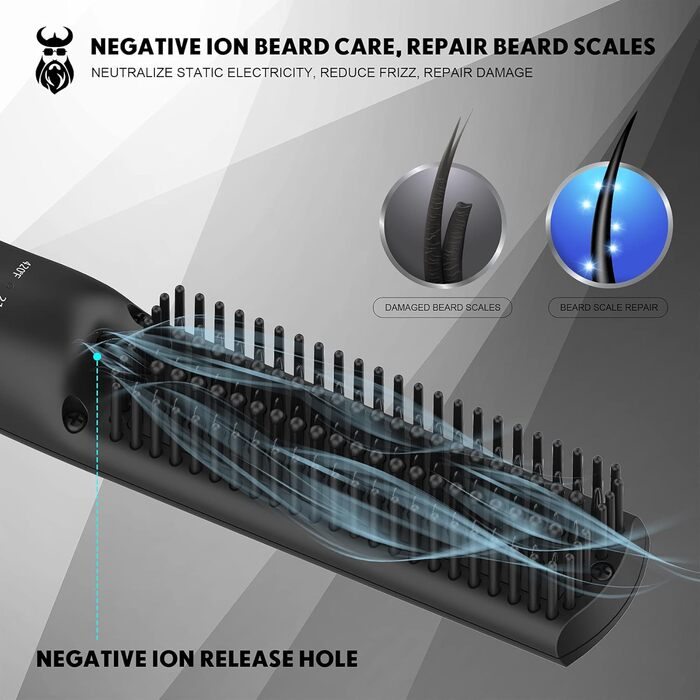 VIKICON Men's Beard Straightener - Mini Electric Beard Flat Iron, 30s Style Heated Brush Comb, Ionic Hair Straightener for Long & Short Beard Styling - Black