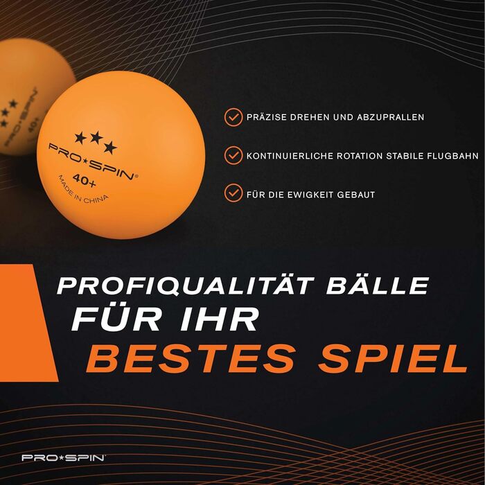 PRO SPIN Table Tennis Balls - 3 Star 40+ | High-Quality ABS Training Balls | Durable for Indoor/Outdoor Play, Competition & Tournaments (24 Pack)