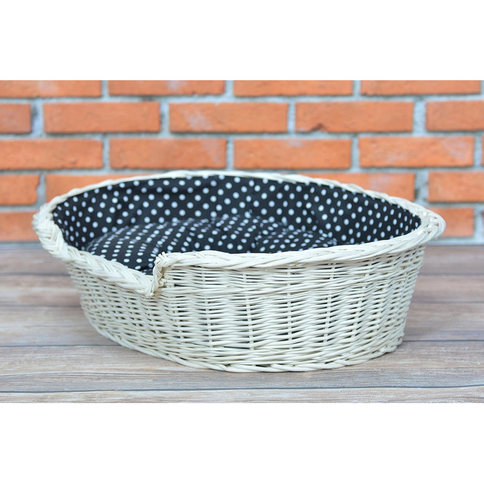 Wicker Dog Basket for Dog and Cat - Dog Bed, Cat Bed with Cushion, Pet Basket, Woven Cat Basket 60x43 H19 cm (80 x 60 x 26 cm, Beige)