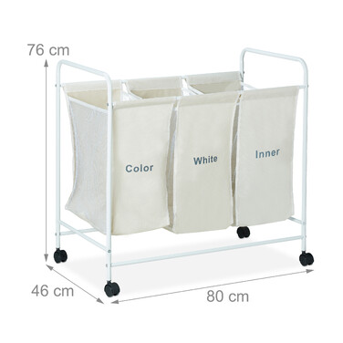 Relaxdays 3-Piece Laundry Sorter with Wheels