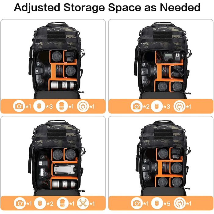 MOSISO Рюкзак для камери, тактичний, сумісний з Canon/Nikon/Sony, відділення для ноутбука 15-16 дюймів, тримач для штатива