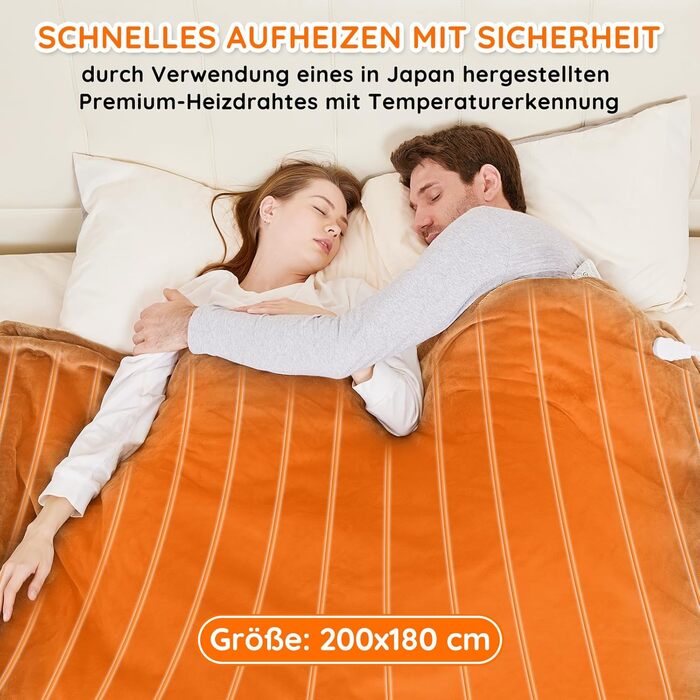 Електрична ковдра Mia&Coco з автовимкненням, 10 режимів нагріву, таймер до 9 годин, захист від перегріву, фланель, 200x180 см, бежева