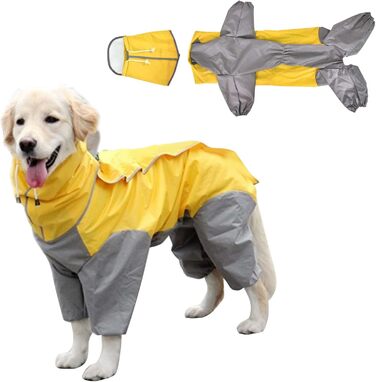 Dog Raincoat, Waterproof Dog Coat with Hood, Lightweight Rain Jacket for Dogs Suitable for Medium and Large Dogs - Perfect for the Dog Park and Dog Vacations - Green (Yellow-28)