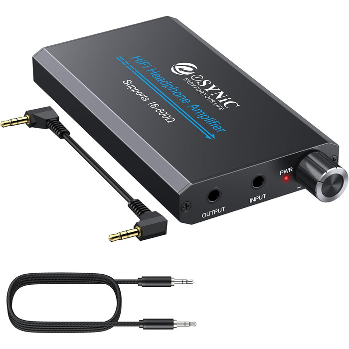 eSynic Підсилювач для навушників HiFi – портативний, з акумулятором 1000mAh, для MP3/MP4/Smartphone/PC, 16-600 Ом, 3.5mm AUX, алюмінієвий корпус