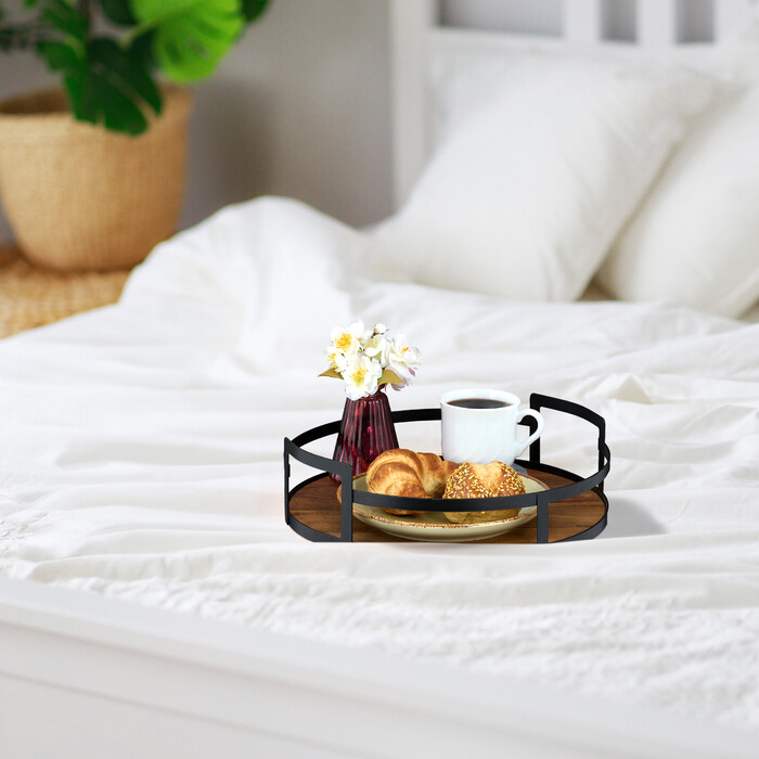 Relaxdays Round Tray Wood and Metal