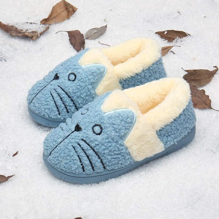 Дитячі тапочки KVbabby: теплі, м'які, з плюшем, з антиковзаючою підошвою, для дівчаток та хлопчиків, бавовна, зимові, блакитні (21/22 EU)