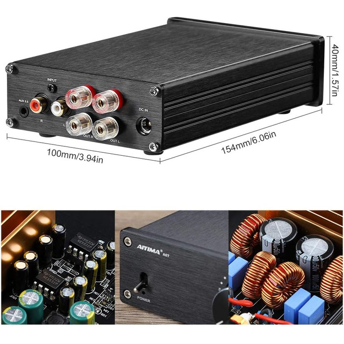 AIYIMA A07 TPA3255 стерео аудіо міні-підсилювач 2x300 Вт Hi-Fi, клас D, інтегрований цифровий підсилювач 2.0 для колонок і домашнього кінотеатру, 32V 5A блок живлення, для DIY