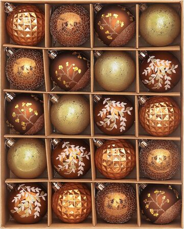 Набір ялинкових прикрас Valery Madelyn (20 шт, 6 см, бронза) - пластикові кулі з гачками, тематика 