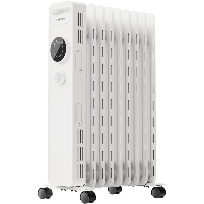 Радіатор масляний Midea 2000W, енергозберігаючий, тихий, з 9 ребрами, термостатом, 3 режими, захист від замерзання, LED дисплеєм, захистом від перекидання та перегріву, ECO-режим