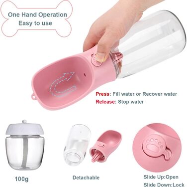 Турботрінка для собак на винос, портативна пляшка для води без BPA, дорожня миска для води для собак маленьких порід, водонепроникний диспенсер для води для домашніх тварин Outdoor (білий) Білий (550 мл + 100 г, білий)