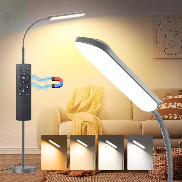 LED-стійка лампа Marctronic для вітальні з регулюванням яскравості, 18W, 1800LM, з пультом та сенсорним керуванням, швидка установка, для офісу, спальні (сіра)