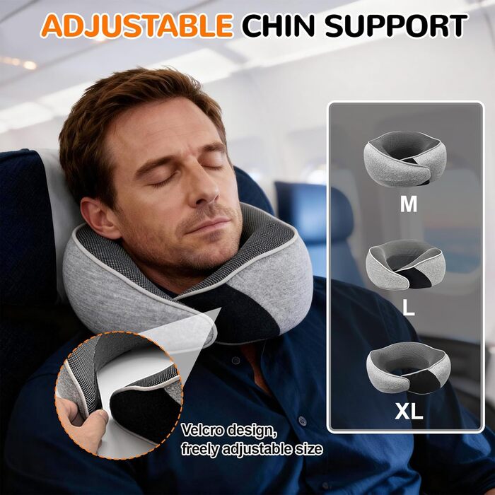 Подушка для шиї у літак, подушка для подорожей Memory Foam 360° підтримка, подушка-вичку для дорослих з берушами, маскою для очей та сумкою. Регульована компактна подушка для подорожей літаком, автомобілем, поїздом