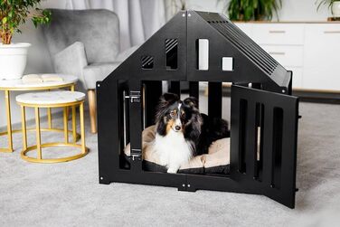 Будка для собак з дерева, закривається на замок, вольєр для собак, чорна, 85 x 70 x 80 см