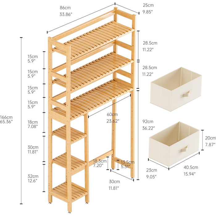 SMIBUY Over The Toilet Storage, 6-Tier Bamboo Bathroom Shelf with Drawers, Freestanding Over the Toilet Organizer Rack, Ample Storage, Space Saver for Small Spaces (Natural)