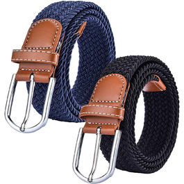 Жіночі еластичні ремені Chalier (2 шт.) - плетений стрейч-ремень, чорний та темно-синій, універсальний розмір. Також в кольорі темно-синій та білий