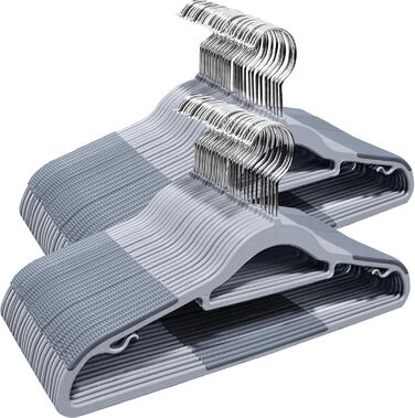 50 штук вішалок для одягу, з неслизьким пластиком, економія місця, 360° обертання гачка, товщина 0,5 см, довжина 42 см, для пальто, суконь, сорочок, сірий + срібло, APY0350G