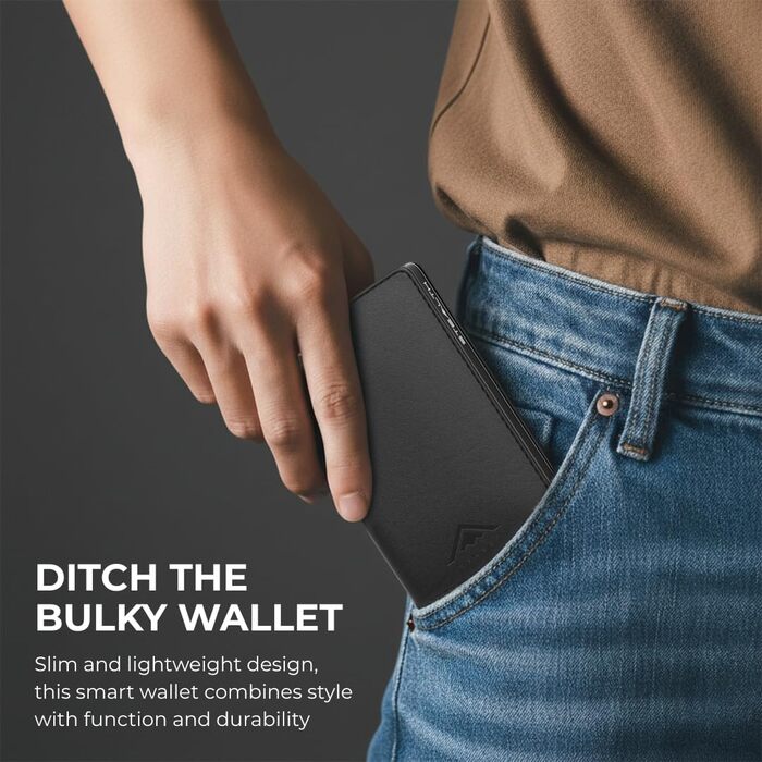 Гаманець чоловічий RFID захист Stealth Wallet - мінімалістичний алюмінієвий картхолдер зі шкіри (срібний/чорний)