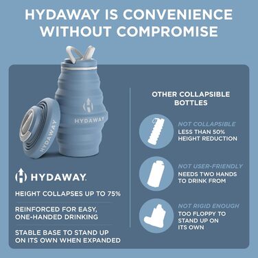 HYDAWAY | Collapsible Water Bottle with Spout Lid | Ultra-Packable and Travel-Friendly | Made of Food-Grade Silicone | 500 ml (Blue Ice)