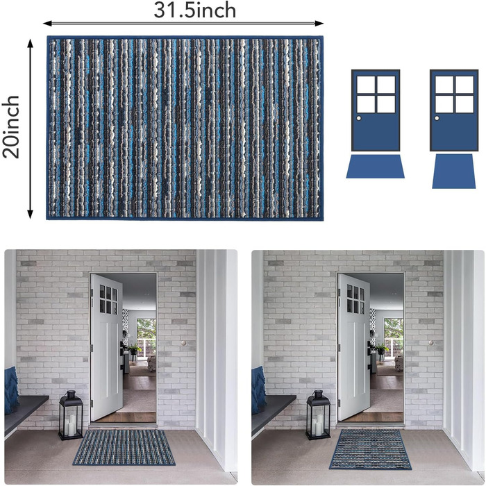 Килимок для дому 50x80 см, антиковзаючий, миючий, для входу, тераси, саду - блакитний