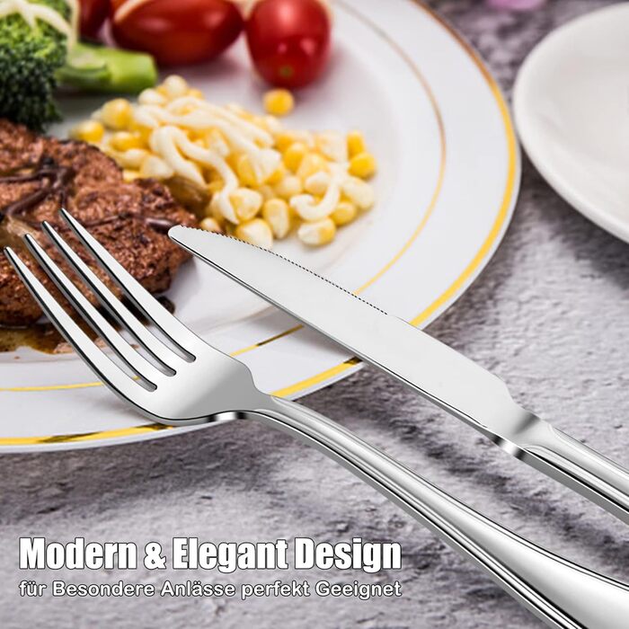 Herogo Cutlery Set for 6 People, 36-Piece Stainless Steel Cutlery Set with Steak Knives, Polished Eating Cutlery Set with Fork, Knife, Spoon for Home Restaurant, Dishwasher Safe (Modern)