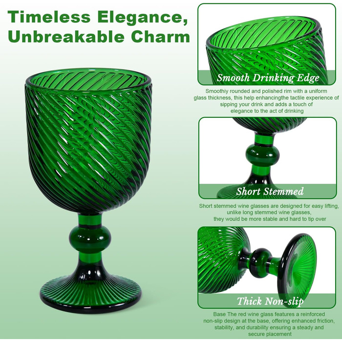 Набір вінтажних келихів для вина, 350 мл, 6 шт., кришталеве скло з тисненням, придатні для миття в посудомийній машині, рожеві