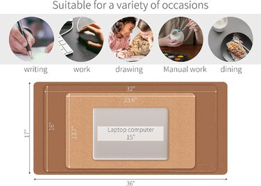 RENMTURE Килимок для миші з натурального корку та PU-шкіри, 80 x 40 см, захист столу, антиковзаюча поверхня, водонепроникний, для офісу та дому (Коричневий)