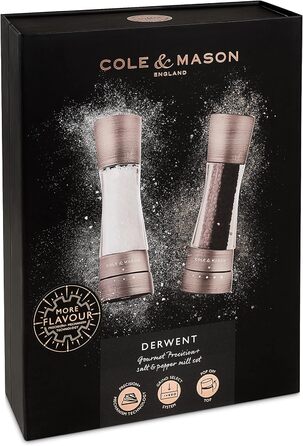 Cole & Mason H332028 Derwent Titan Salt and Pepper Mill, 2-Piece Set, Manual, Stainless Steel/Acrylic, 190mm, Precision+, Gift Set