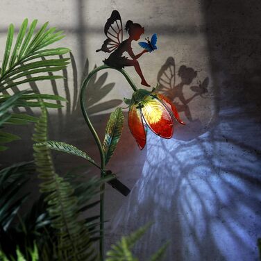 TERESA'S COLLECTIONS Garden Decor for Outdoors Weatherproof, 100cm Tall Flower Fairy Solar Lamp Garden Light, with Metal Glass LED, Figure Gifts for Women/Mom Decor for Patio