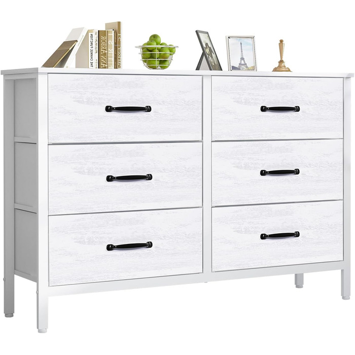 LYNCOHOME Chest of Drawers with Drawers, Fabric Chest of Drawers, TV Stand Sideboard with 6 Fabric Drawers, Storage Cabinet Bedroom Drawer Chest Kitchen Storage Furniture for Office Hallway