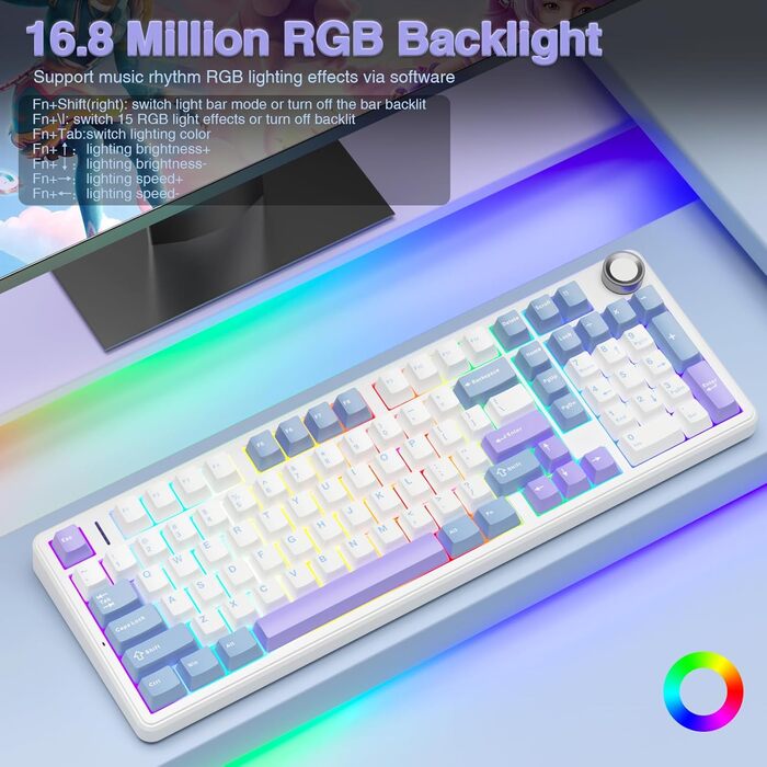 Механічна ігрова клавіатура AULA F99 Pro: RGB, Hot-swap, бездротовий 3-в-1, QWERTY