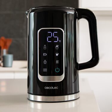 Cecotec Thermosense 500 Touch Electric Kettle - 1.7L, Stainless Steel, 5 Temperature Settings, Touchscreen, 360° Swivel Base