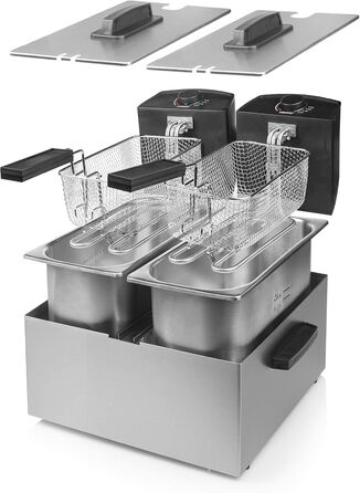 Princess 183123 Stainless Steel Double Deep Fryer - 2 x 3 Liters (2 x 1800 Watts) with Cold Zone Function, 6 L