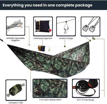 onewind Long Ultra-Light Camping Hammock for Backpackers, Portable, Compact, Ideal for Hiking, Camping, Travel (Camo, 335cm * 140cm)