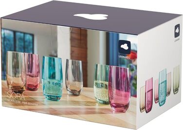 Leonardo Sora Drinking Glasses, Set of 6, Colorful Glass Set, Dishwasher-Safe Juice Glasses, Water Glasses, Drinking Cups in 6 Colors, 390 ml, Assorted Colors, 047287