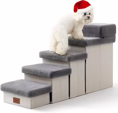 Pet Stairs for Small Dogs with Storage, Folding Dog Stairs for Bed Couch, Dog Stairs Dog Ramp with Non-Slip Bottom, Leak-Proof, Up to 80kg, Steps, (Grey, 5, 33x101x54cm)