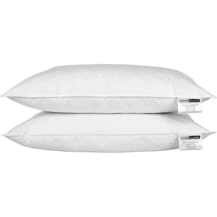 Homescapes Pillow Pair, 2 medium-firm feather pillows 48 x 74 cm set, natural sleeping pillow with 100% duck feather filling, Responsible Down Standard and Oeko-Tex certified pillow