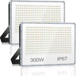 LED Floodlight Outdoor 300W, Floodlight Outdoor 30000LM, Waterproof LED Outdoor Floodlight IP67, 7000K Cold White Super Bright Outdoor Floodlight Spotlights for Warehouse, Garden, Garage, Yard, Factory, Parking Lot (300W-2PC)