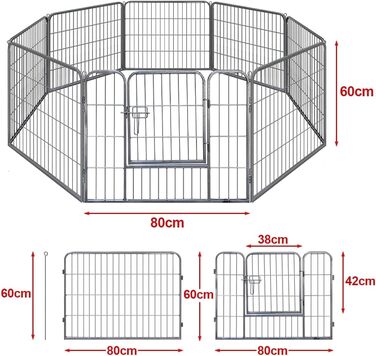 Загін для собак, комплект з 8 панелей, 80x60 см, зона відпочинку для собак та домашніх тварин, для дому та вулиці