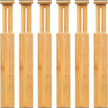 VaeFae Drawer Dividers Adjustable Bamboo, Expandable Drawer Organizer for Kitchen, Bedroom, Bathroom, Dresser, Spring-loaded Drawer Organization System, 6 Pieces