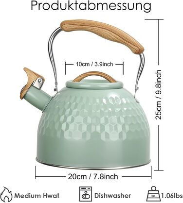 BEZORR Чайник-свисток з нержавіючої сталі, 3 літри, Ретро дизайн, для плити, індукції, газової, керамічної