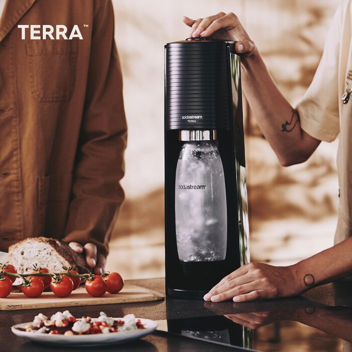 SodaStream TERRA: Газова вода вдома - Комплект з CO2, 2x1L та 1x0.5L пляшки, чорний