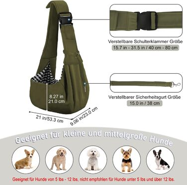 Сумка-переноска для собак PetLoft Tragetuch, реверсивна, для маленьких собак, регульована, з отвором для кріплення нашийника, для собак/кішок/кроликів (Хакі)