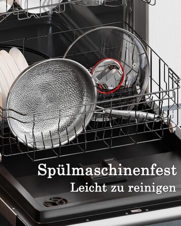 Сковорода з нержавіючої сталі 28 см, антипригарна, з кришкою, 18/10, для індукційних плит, енергоефективна, без PTFE та PFOA