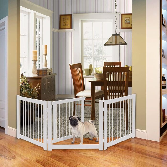 Захисний бар'єр для собак COSTWAY 3 шт., самостійне встановлення, 61 см, дерев'яний, для дому, з дверцятами, складний, для каміну та сходів (білий)