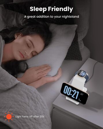 GEEKERA 3-в-1 Бездротова Зарядка для Google Pixel Watch 3/2, Fitbit Versa 4/3, Sense 2/Sense, iPhone, Pixel, Samsung – Матове Біле