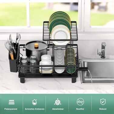 Підставка для посуду ROTTOGOON 2-ярусна, з нержавіючої сталі, чорна - органайзер для кухонних аксесуарів