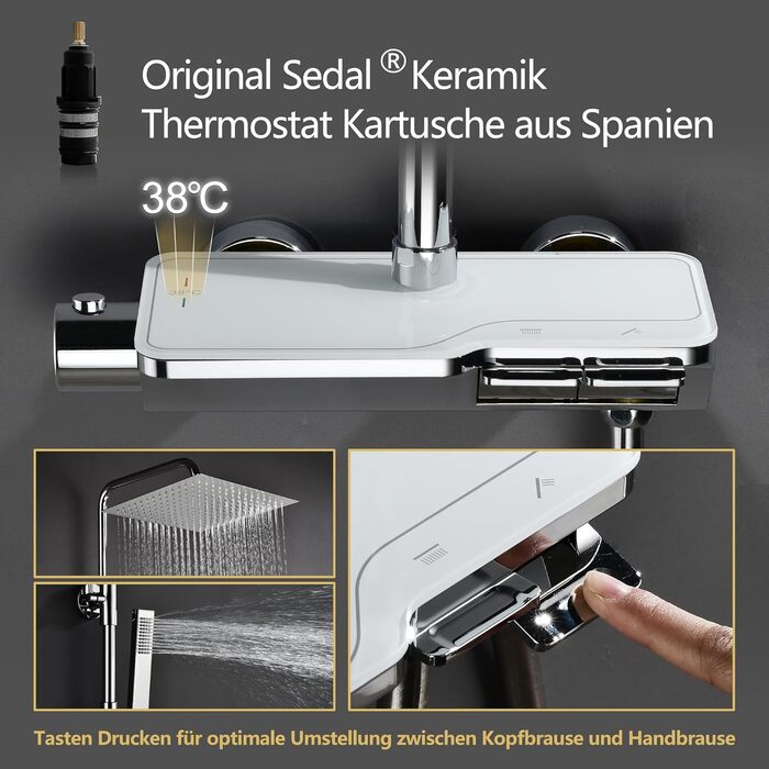 Görbach Rain Shower System with Shelf, Shower Set without Shower Faucet (20x20cm) (SJ-TP2020CP, Chrome)